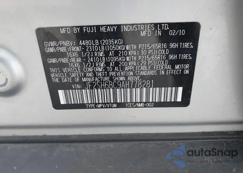2010 Subaru Forester 2.5X z USA, uszkodzony, nr VIN JF2SH6BC9AH778281